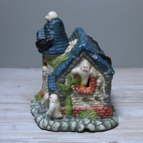 Vintage 3 Pc Set Light-up Illuminated Halloween Village Houses Ceramic 4"-4.5" H - Picture 14 of 15